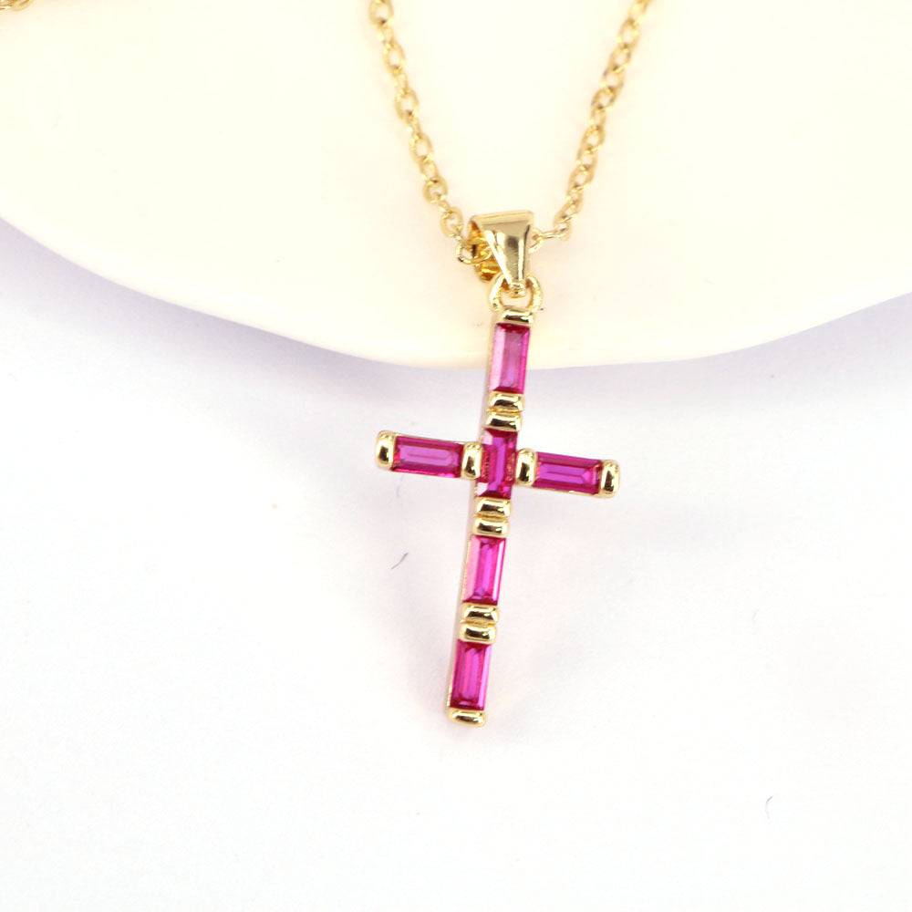 Fashion Geometric Cross Copper Zircon Necklace In Bulk