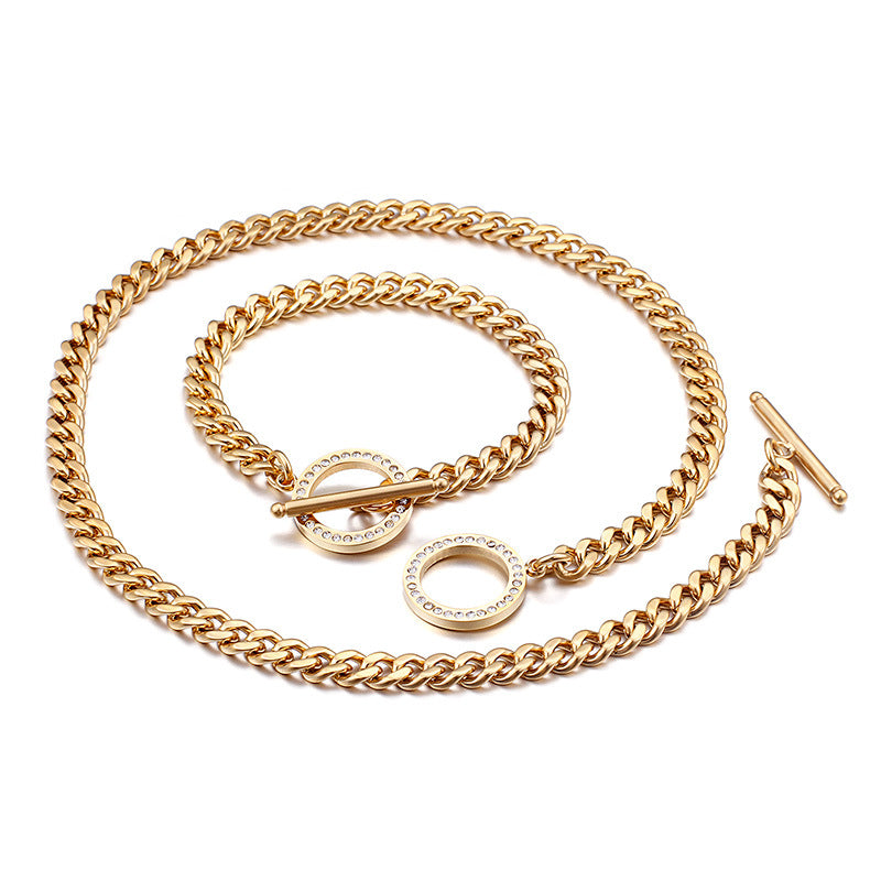 Stainless Steel Thick Chain Diamond Necklace Bracelet Set Wholesale Gooddiy