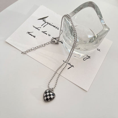 New Style Color Chessboard Plaid Heart Pendant Necklace Clavicle Chain