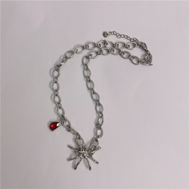 New Style Fashion Spider Ruby Pendant Clavicle Chain Necklace