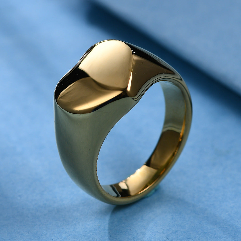 New Style Glossy Heart Shape Titanium Steel Men's Ring