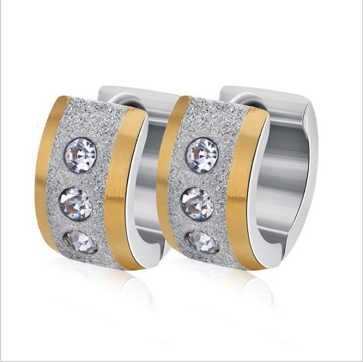 Simple Style Stainless Steel 18k Gold Plated Frosted Diamond Studded Hollow Round Earrings