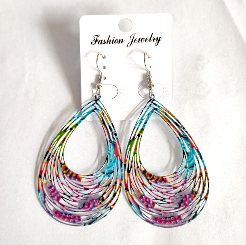 Color Leaf Iron Ear Hook Computer Piece Feather Earrings Printing Hollow Earrings Wholesale