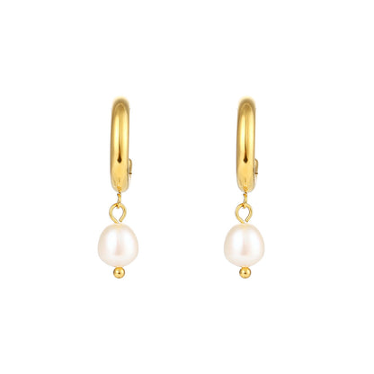 1 Pair Fashion Geometric Plating Stainless Steel Freshwater Pearl 18k Gold Plated Earrings