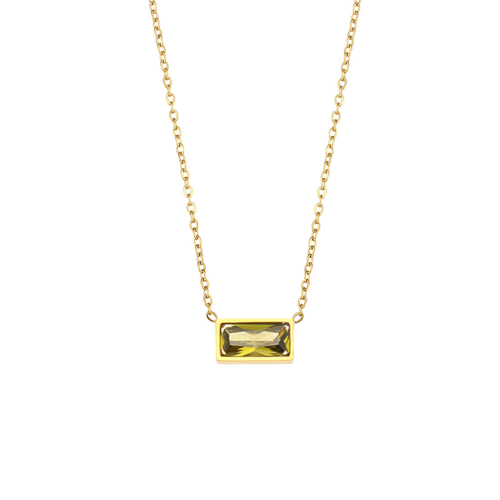 Simple Stainless Steel Plated 18k Gold  Small Square Diamond Pendant Necklace