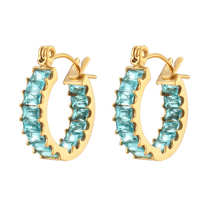 Fashion Round Plating Stainless Steel Zircon Gold Plated Earrings