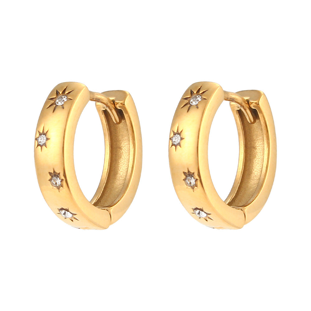 Fashion Sun Plating Stainless Steel Zircon Earrings