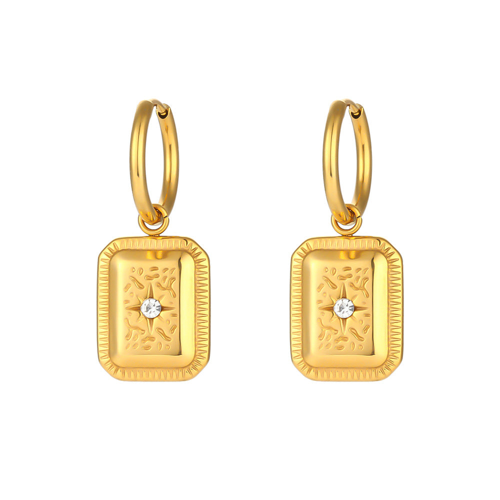 Retro Vintage Style Geometric Star Stainless Steel Plating Zircon Gold Plated Earrings Necklace