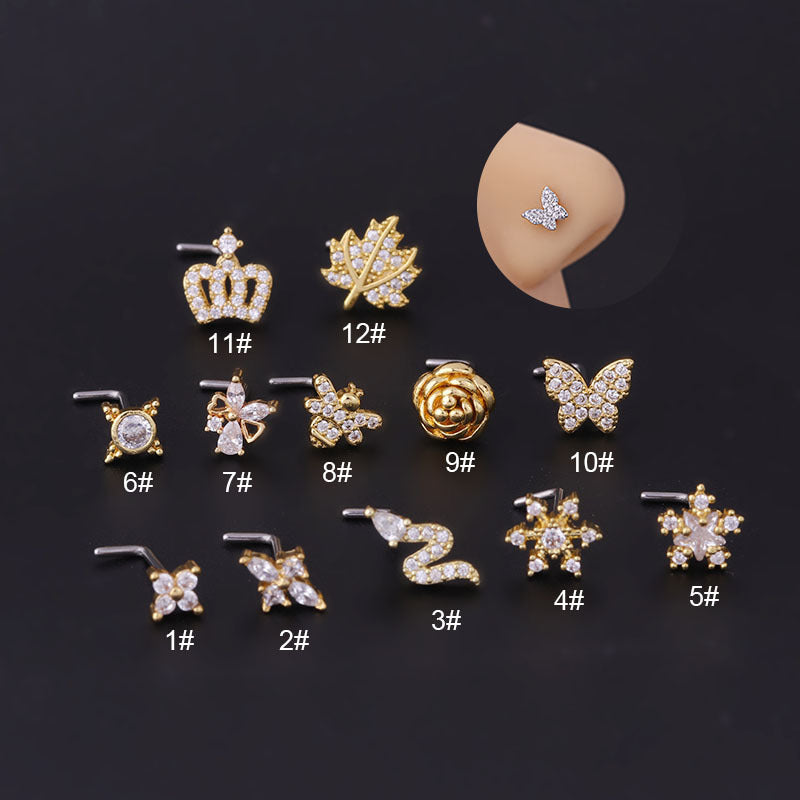 Fashion Crown Flower Metal Plating Nose Studs