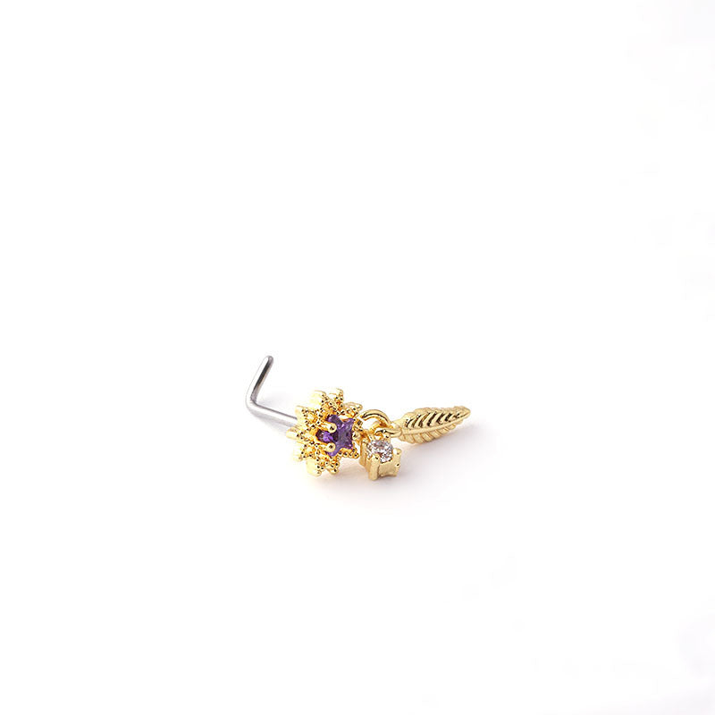 Fashion Flower Titanium Steel Plating Nose Studs