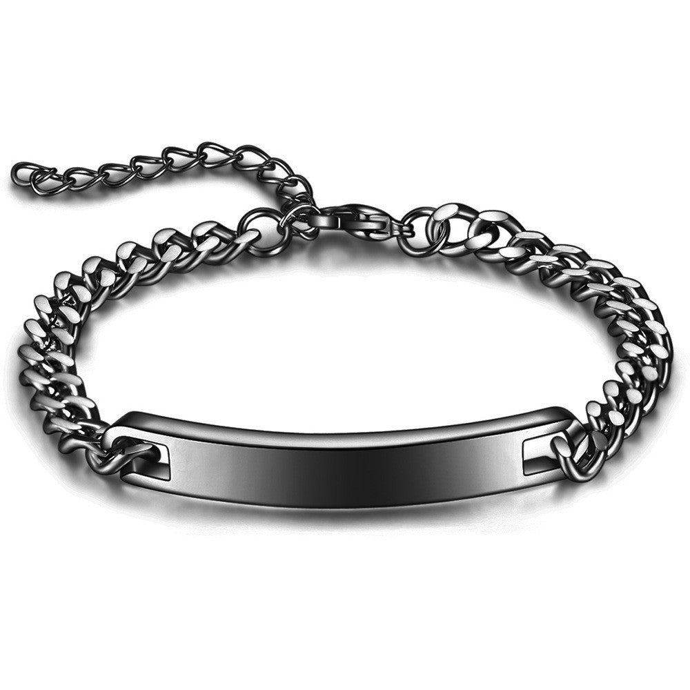 Hip Hop Style Rectangle Stitching Chain Titanium Steel Id Bracelet