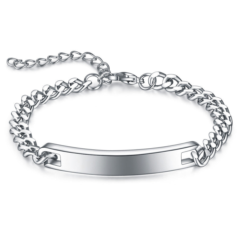 Hip Hop Style Rectangle Stitching Chain Titanium Steel Id Bracelet