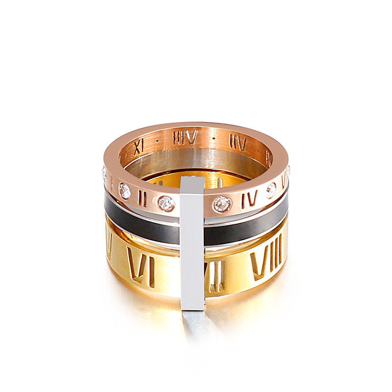 Creative Stainless Steel Resin Rhinestone Roman Numeral Ring Wholesale Hello Jewelry