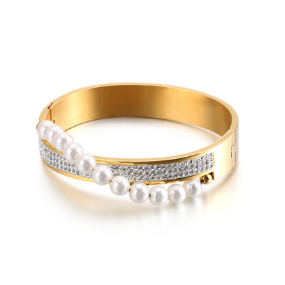 Fashion Pearl Diamond Rhinestone Stainless Steel Bracelet Wholesale Gooddiy