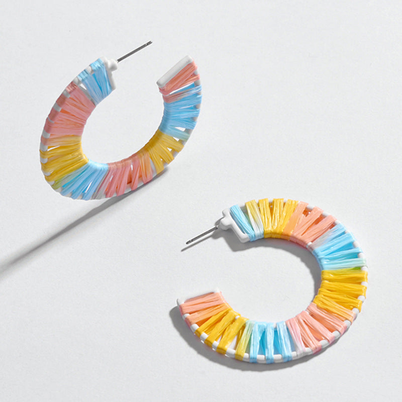 Fashionable Hollow Section Dyed Colored Woven Alloy Earrings Nhlu130705