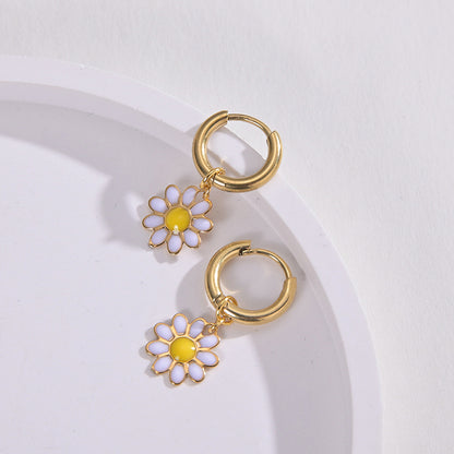 Retro Daisy Plating Stainless Steel Flowers Earrings