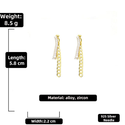 925 Silver Needle Fashion Metal Chain Zircon Tassel Earrings European And American Simple Temperament Earrings