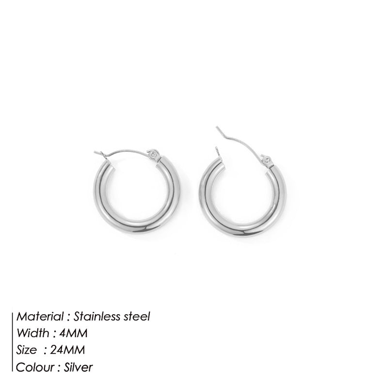 Fashion Retro Simple Stainless Steel Solid Color Multi-size Earrings