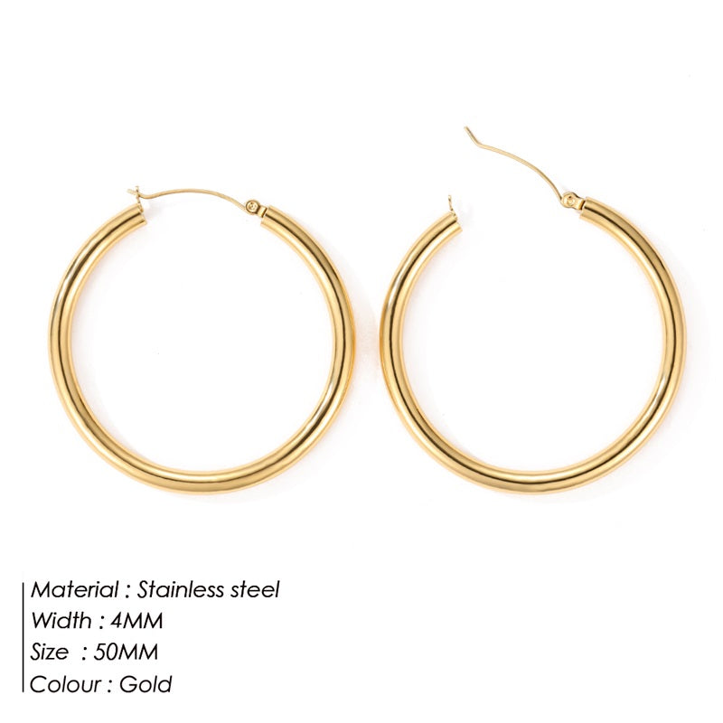 Fashion Retro Simple Stainless Steel Solid Color Multi-size Earrings