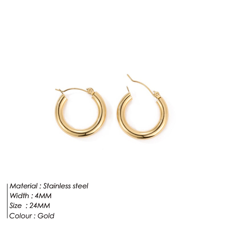 Fashion Retro Simple Stainless Steel Solid Color Multi-size Earrings