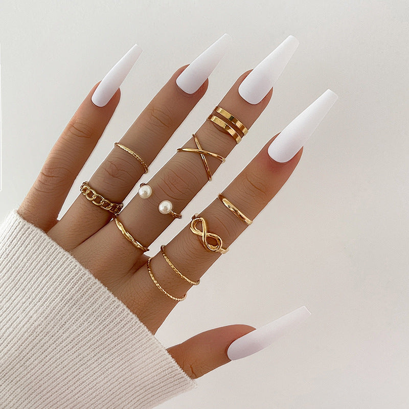 Creative Retro Zodiac Snake Diamond Heart Pearl Ring Set