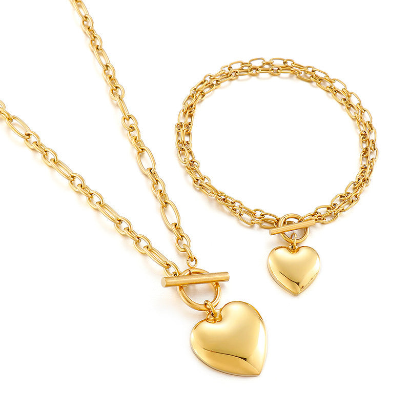 European And American Ot Buckle Heart Necklace Bracelet Heart-shaped O-chain Stainless Steel Suit