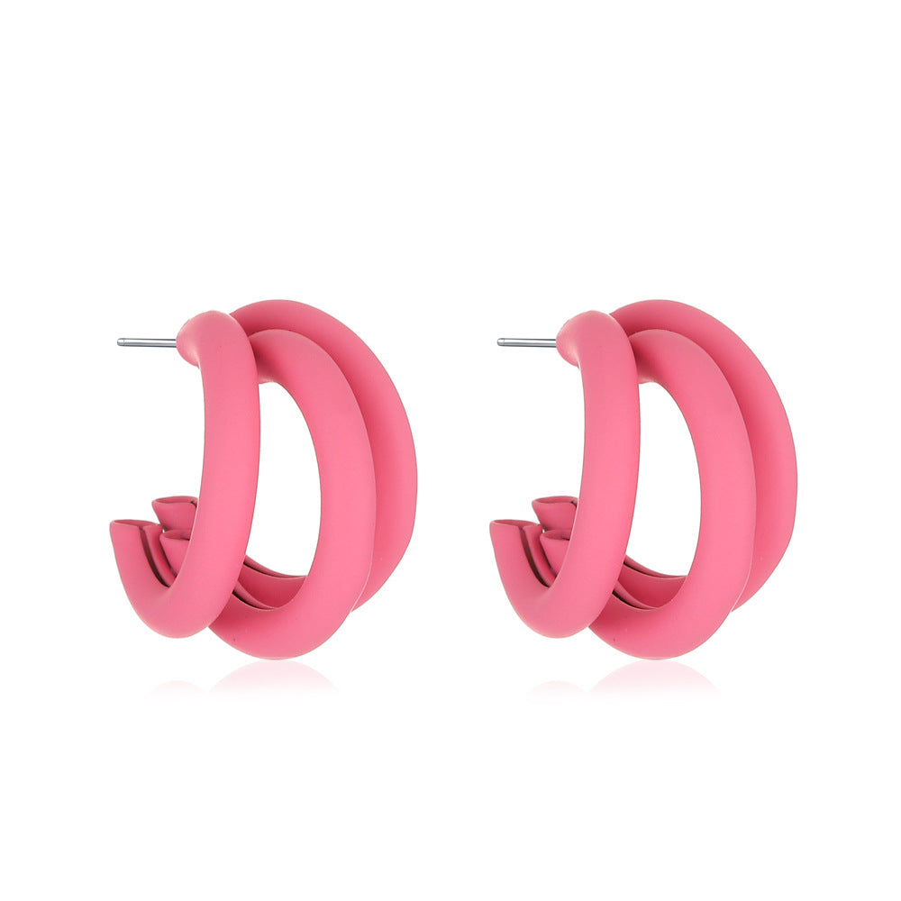 Korean Style Candy Color Circle Earrings Geometric Three-layer Half Ring Alloy Earrings