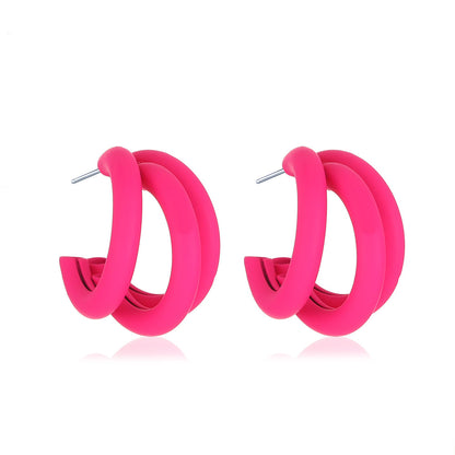 Korean Style Candy Color Circle Earrings Geometric Three-layer Half Ring Alloy Earrings