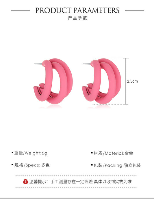 Korean Style Candy Color Circle Earrings Geometric Three-layer Half Ring Alloy Earrings