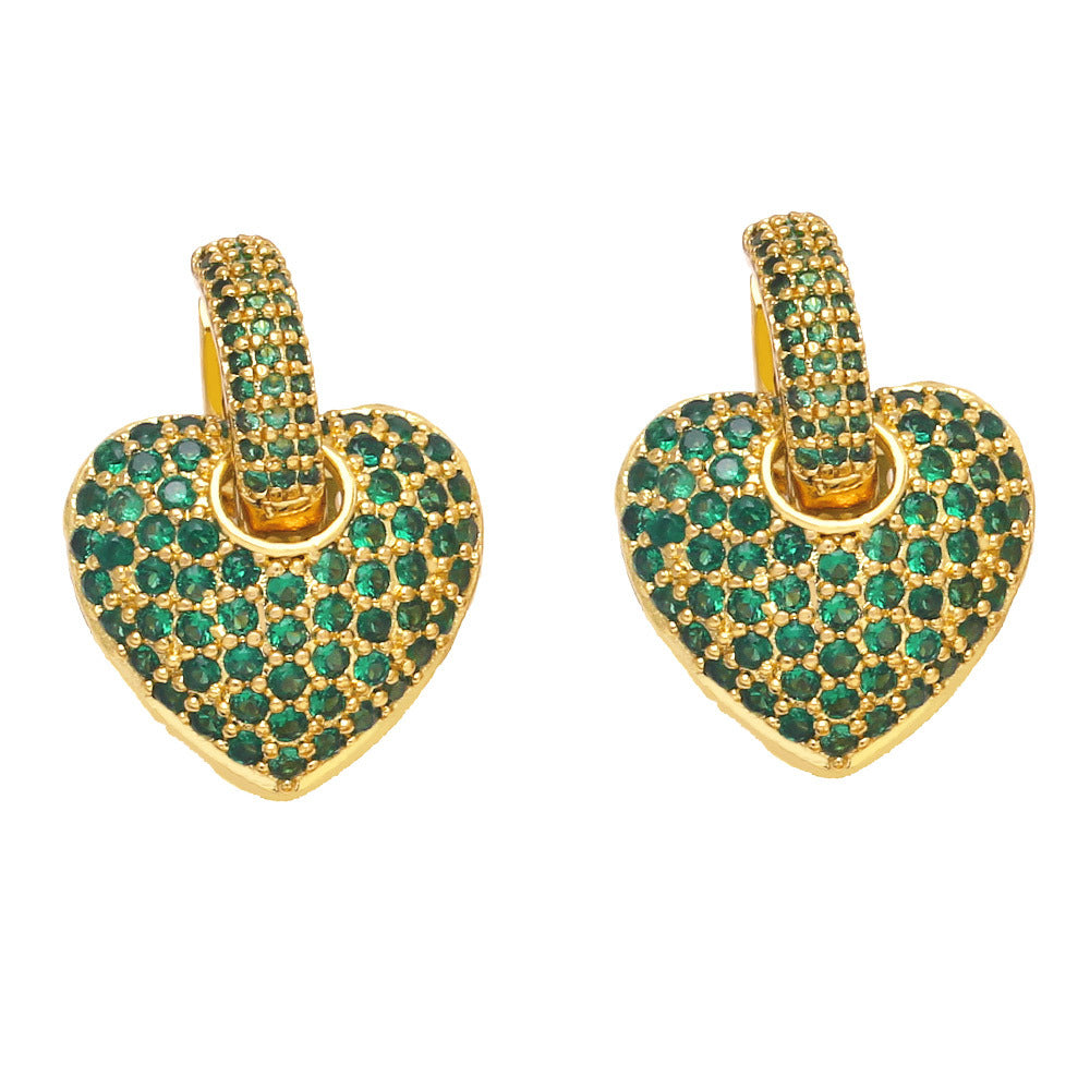 Fashion Micro-inlaid Color Heart-shaped Zircon Copper Earrings