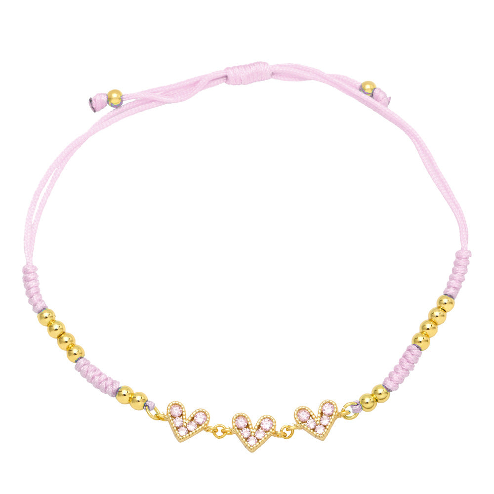 Fashion Colorful Heart-shaped Inlay Zircon Braided Copper Bracelet