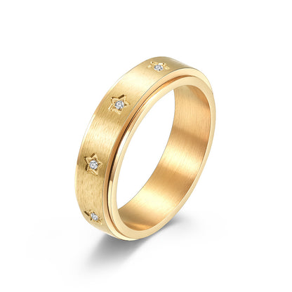 Fashion Simple Diamond Embedded Star Stainless Steel Rotating Ring