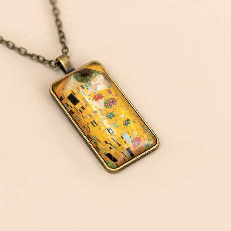 Fashion Drawing Time Stone Long Glass Alloy Necklace Long Pendant