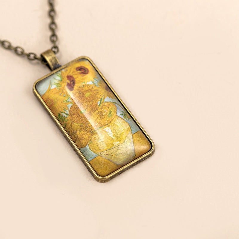 Fashion Drawing Time Stone Long Glass Alloy Necklace Long Pendant