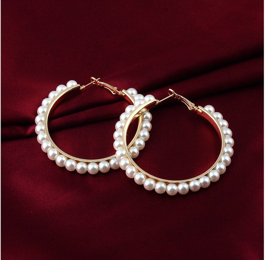 1 Set Exaggerated Geometric Inlaid Pearls Imitation Pearl Artificial Pearls Earrings