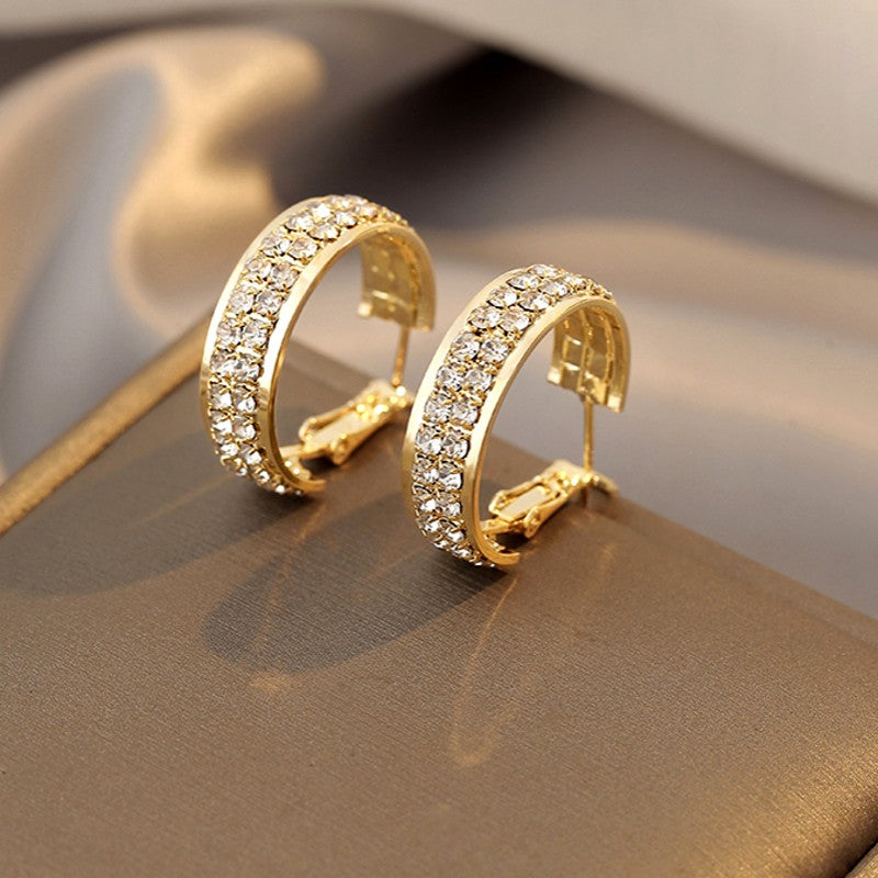 As Picture Fashion Korean Style C Shape Inlay Alloy Rhinestones Earrings