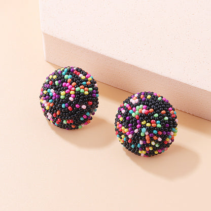 New Fashion Retro Colorful Hemisphere Bead Ear Stud Earrings