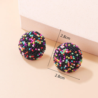 New Fashion Retro Colorful Hemisphere Bead Ear Stud Earrings