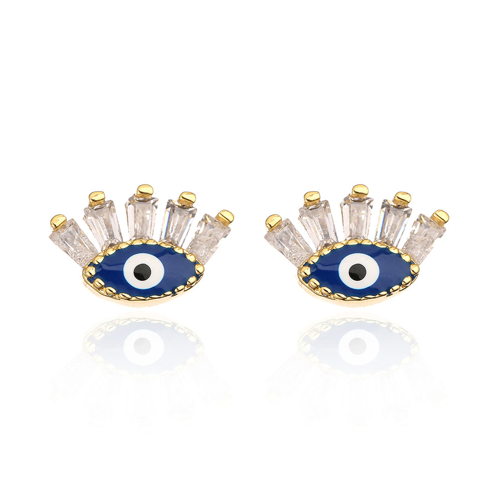 Fashion Plating 18k Gold Micro Inlaid Zircon Eye Copper Ear Stud Earrings