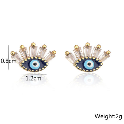 Fashion Plating 18k Gold Micro Inlaid Zircon Eye Copper Ear Stud Earrings