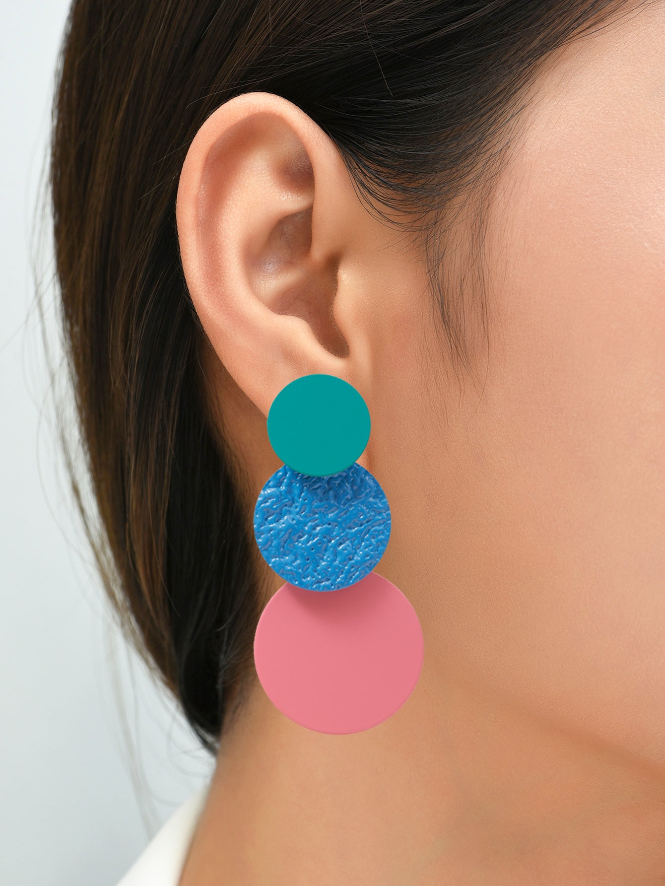 Geometric Concave-convex Color Matching Round Slice Earrings