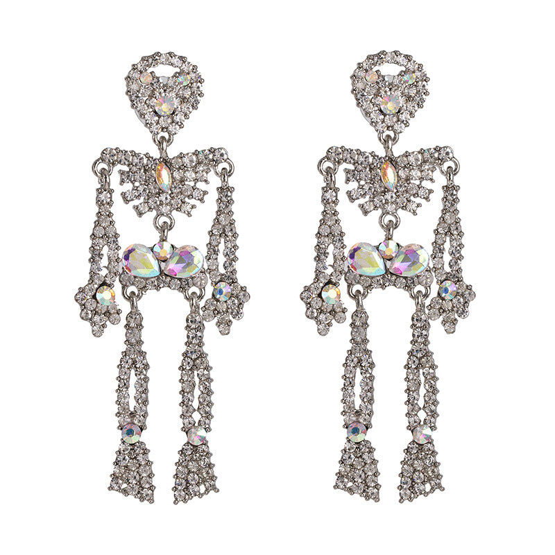 Fashion Skeleton Diamond Alloy Acrylic Earrings Ear Studs