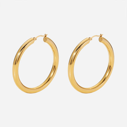 Fashion 18k Gold-plated Stainless Steel Hoop Chain C-shaped Earrings