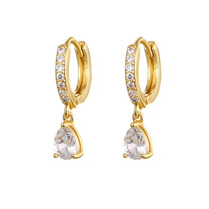 Fashion Copper Gold Plated Crescent Round Geometric Zircon Earrings