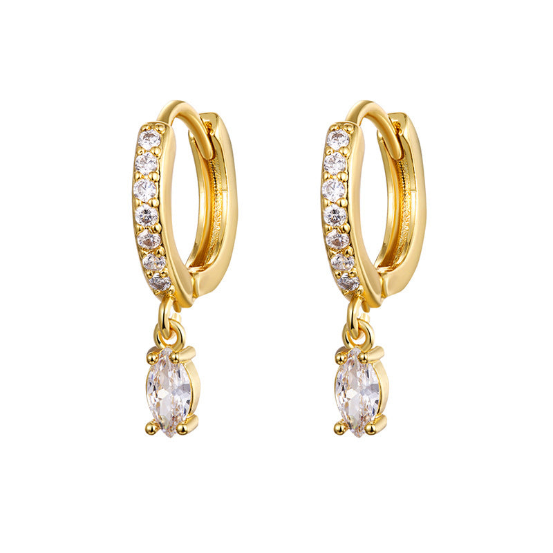 Fashion Copper Gold Plated Crescent Round Geometric Zircon Earrings