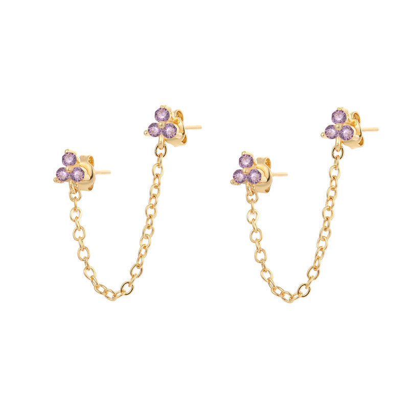 Women's Fashion Flower Copper Zircon Ear Studs Inlay Copper Earrings