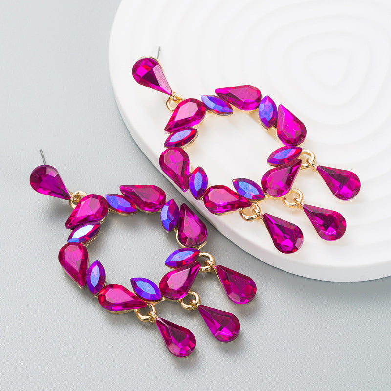 Fashion Creative Drop-shaped Colorful Rhinestone Pendant Women Alloy Earrings