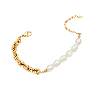 Fashion Geometric Stainless Steel Plating Artificial Pearls Gold Plated Necklace