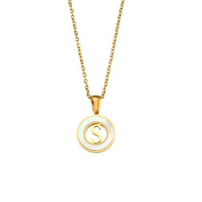 Fashion Simple Elegant Round Shell Hollow Letter Stainless Steel Necklace