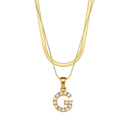 Fashion 18k Gold Plated Double-layer Chain Zircon Letter Stainless Steel Necklace